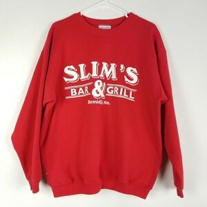 Vintage Hanes Sweatshirt‎ Size L Red Slims Bar & Grill Bemidji MN Heavyweight